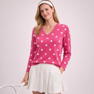 Tommy Hilfiger Sweater Women S Pink Polka Dot V-Neck Tennis Preppy Barbie